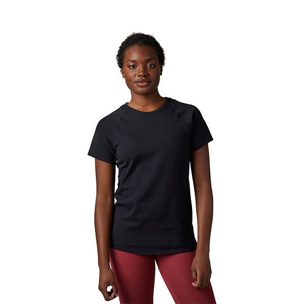 Professional studio photo of Fox Racing Level Up Tee (Womens); showing tee fit, printed graphics, and crew neckline; SKU 30544-001-XS