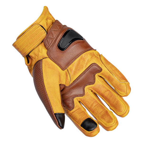 Product image of BTO 0004 Cortech BTO Cuff Leather Glove Yellow Brown 2 motocross gloves showing fit, construction, and colorway | Available at BTO Sports