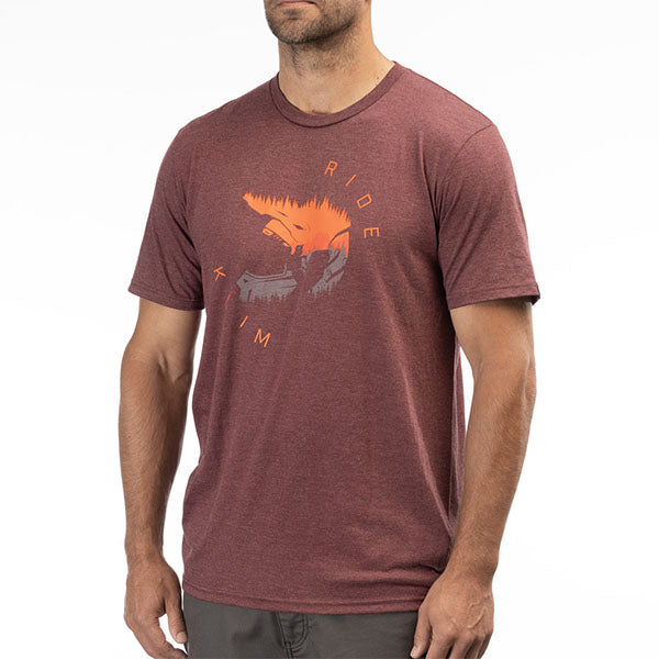 Clean studio shot of Klim Ride Tri-Blend Tee; showing tee fit, printed graphics, and crew neckline; SKU 3689-000-120-272; Sizes: S-3XL