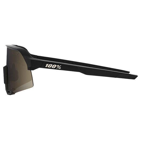 Studio image on a white background of 100%, S3 Sunglasses, color options Polished Translucent Grey w/ Purple Multilayer Mirror Lens, Soft Tact Black w/ Soft Gold Mirror Lens, Polished Translucent Lavender w/ Hiper Lavender Mirror Lens