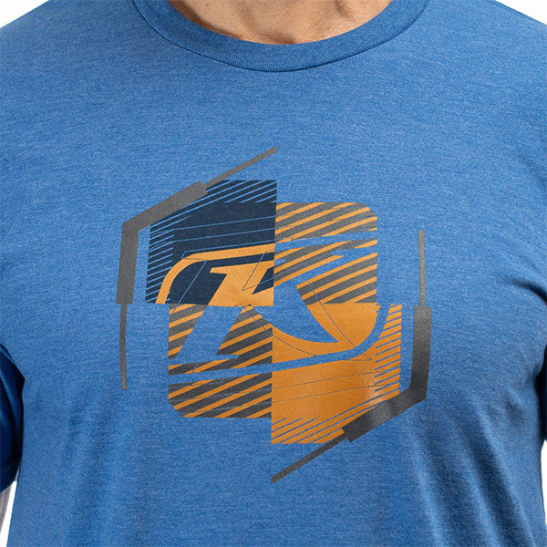 Studio photo on a white background of Klim K Shield Crest Tri-Blend Tee; showing tee fit, printed graphics, and crew neckline; SKU 3692-000-120-203