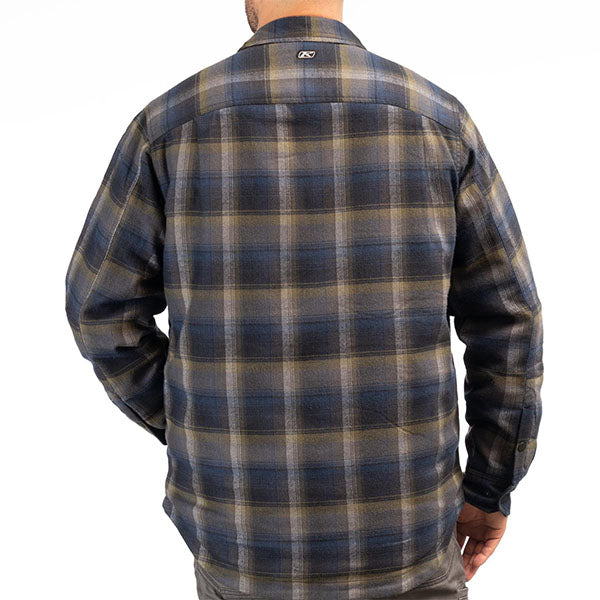 Crisp studio image on a white background of Klim; showing flannel shirt fit, button front, and plaid pattern; SKU 3629-000-170-005