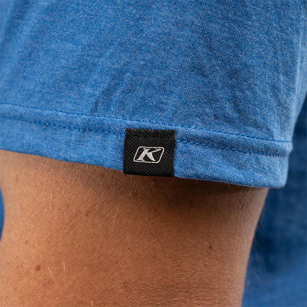 Clean studio shot of Klim K Shield Crest Tri-Blend Tee; showing tee fit, printed graphics, and crew neckline; SKU 3692-000-120-203; Sizes: S-3XL