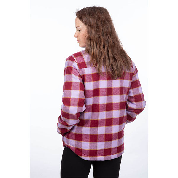 Studio photo on a white background of Klim; showing flannel shirt fit, button front, and plaid pattern; SKU 3593-000-160-786