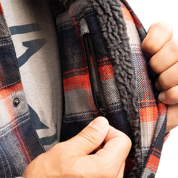 High-resolution studio image of Klim Bridger Fleece Lined Flannel Shirt; showing flannel shirt fit, button front, and plaid pattern; SKU 3629-000-120-256