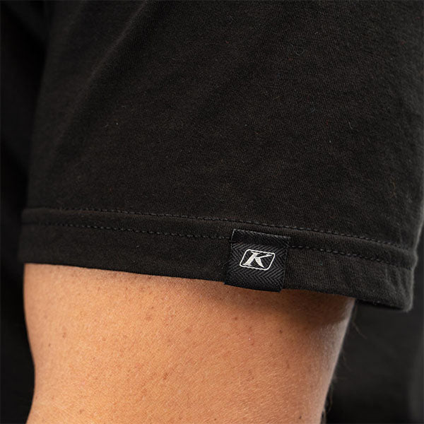 Clean studio shot of Klim Mountain Peak Tri-Blend Tee; showing tee fit, printed graphics, and crew neckline; SKU 3691-000-120-281; Sizes: S-3XL