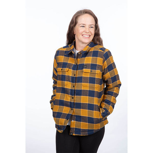High-resolution studio image of Klim Clouds Rest Fleece Lined Flannel Shirt; showing flannel shirt fit, button front, and plaid pattern