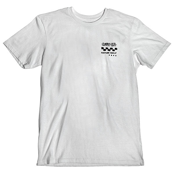 High-resolution studio image of Fasthouse 805 Purpose Tee; showing tee fit, printed graphics, and crew neckline; SKU 3610230504; Sizes: S-3XL