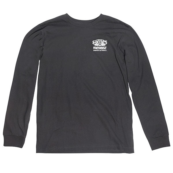 High-resolution studio image of Fasthouse 805 Gravel Long Sleeve Tee; showing long-sleeve cut, printed graphics, and crew neckline; SKU 36112605