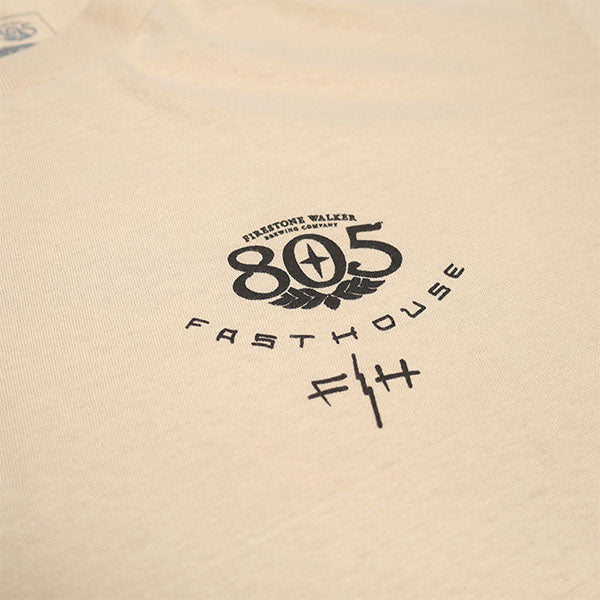 Studio photo on a white background of Fasthouse 805 Desert Run Tee; showing tee fit, printed graphics, and crew neckline; SKU 3610240304; Sizes: S-3XL
