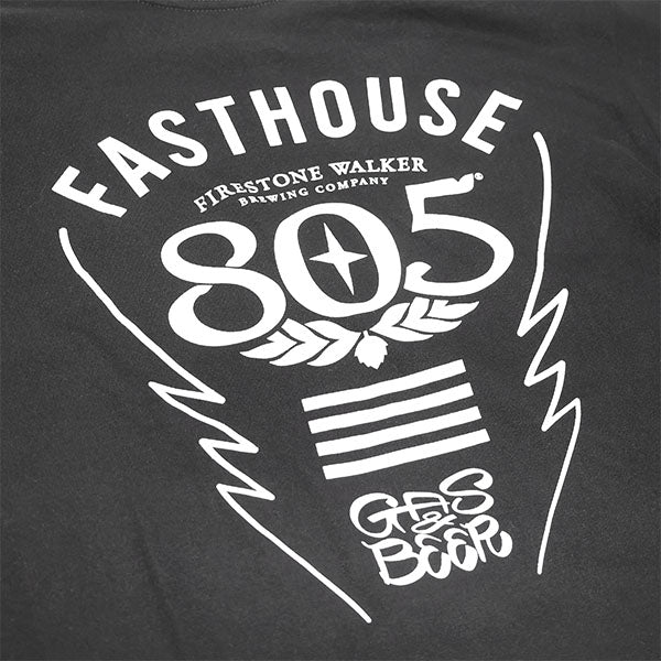 Clean studio shot of Fasthouse 805 Crew Time Tee; showing tee fit, printed graphics, and crew neckline; SKU 3610270504; Colors: Black, White