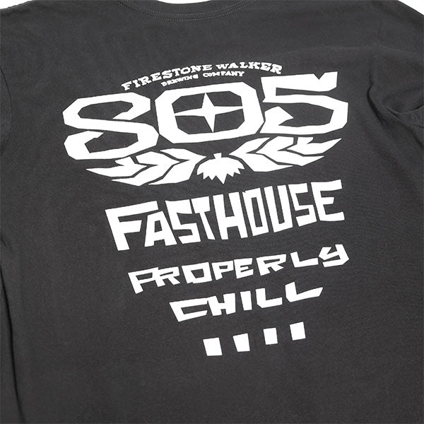 Clean studio shot of Fasthouse 805 Gravel Long Sleeve Tee; showing long-sleeve cut, printed graphics, and crew neckline; SKU 36112605; Colors: Black