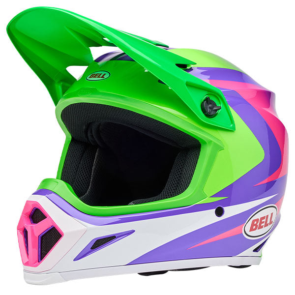 motorcycle helmet, showing aerodynamic shell design, ventilation ports, and secure retention system built for rider comfort and protection