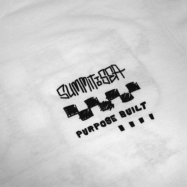 High-resolution studio image of Fasthouse 805 Purpose Tee; showing tee fit, printed graphics, and crew neckline; SKU 3610230504; Sizes: S-3XL