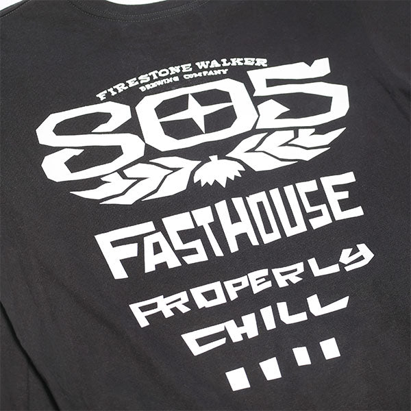 High-resolution studio image of Fasthouse 805 Gravel Tee; showing tee fit, printed graphics, and crew neckline; SKU 3610260504; Colors: Black, White