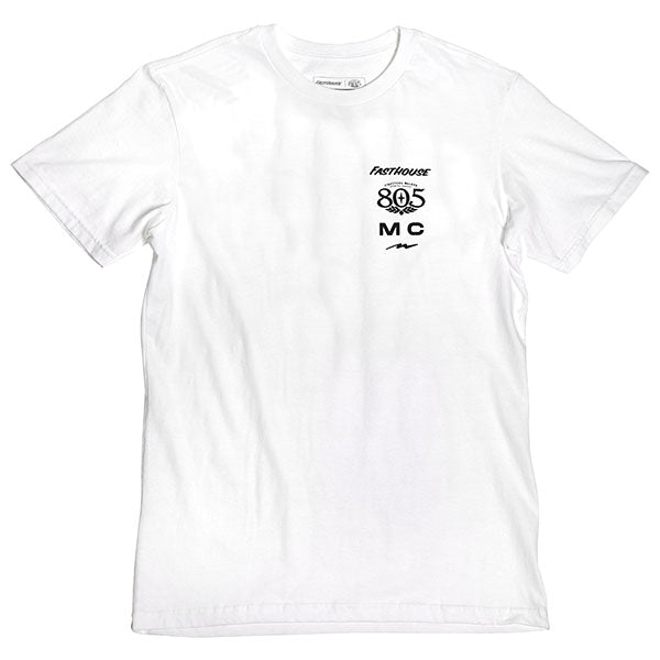Clean studio shot of Fasthouse 805 Parallel Tee; showing tee fit, printed graphics, and crew neckline; SKU 3610280504; Colors: Black, White; Sizes: S-3XL