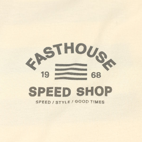 Crisp studio image on a white background of Fasthouse Cobalt Tee; showing tee fit, printed graphics, and crew neckline; SKU 3296139904; Sizes: S-3XL