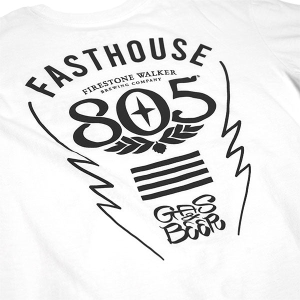Crisp studio image on a white background of Fasthouse 805 Crew Time Tee; showing tee fit, printed graphics, and crew neckline; SKU 3610270504