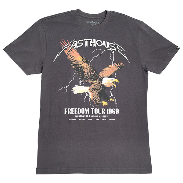 Studio photo on a white background of Fasthouse Arise Tee; showing tee fit, printed graphics, and crew neckline; SKU 3296119904