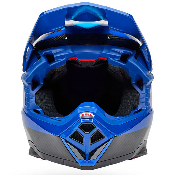 motorcycle helmet, front view, showing aerodynamic shell design, ventilation ports, and secure retention system built for rider comfort and protection. SKU 07163716.