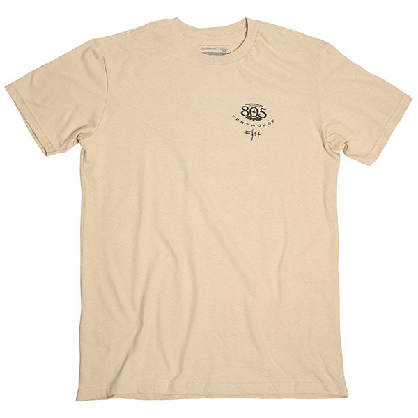 Clean studio shot of Fasthouse 805 Desert Run Tee; showing tee fit, printed graphics, and crew neckline; SKU 3610240304; Colors: Sand, Black