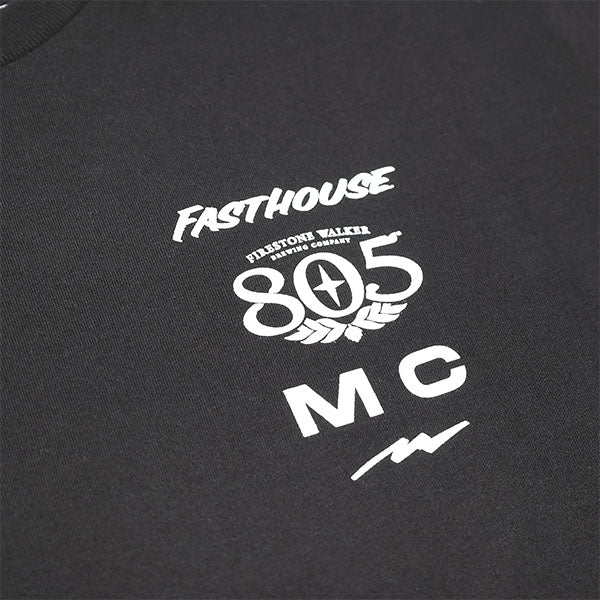 Clean studio shot of Fasthouse 805 Parallel Tee; showing tee fit, printed graphics, and crew neckline; SKU 3610280504; Colors: Black, White; Sizes: S-3XL
