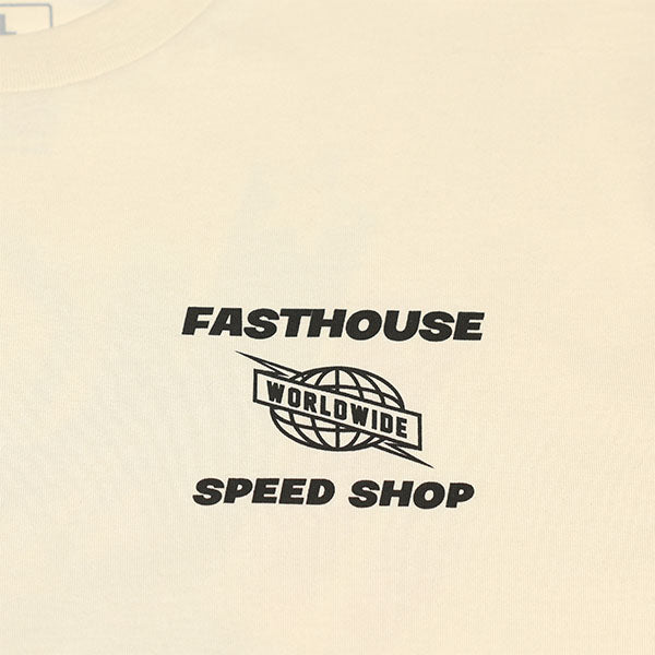 Professional studio photo of Fasthouse Champion Tee; showing tee fit, printed graphics, and crew neckline; SKU 3296129904; Colors: Natural, Vintage Gold