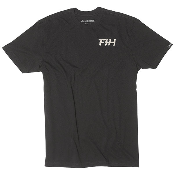 Professional studio photo of Fasthouse Surface Tee; showing tee fit, printed graphics, and crew neckline; SKU 3296280504; Colors: Black, Light Gray
