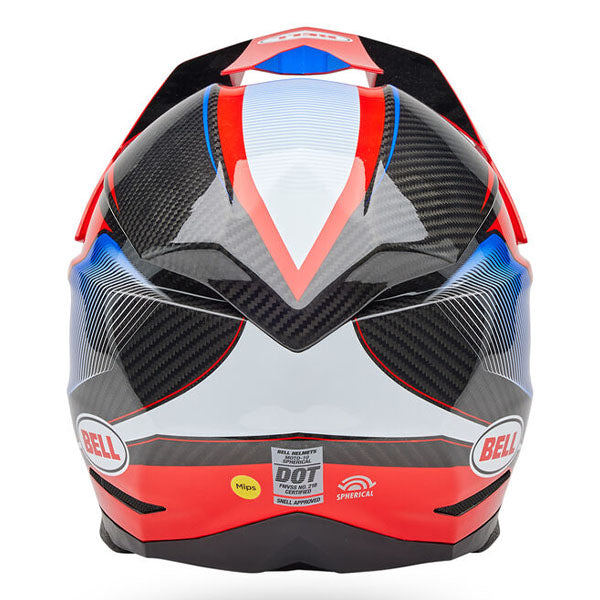 motorcycle helmet, rear view, showing aerodynamic shell design, ventilation ports, and secure retention system built for rider comfort and protection
