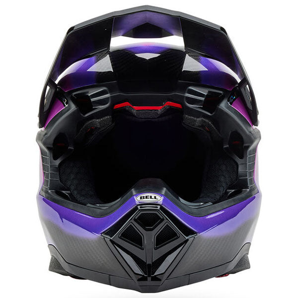 motorcycle helmet, front view, showing aerodynamic shell design, ventilation ports, and secure retention system built for rider comfort and protection