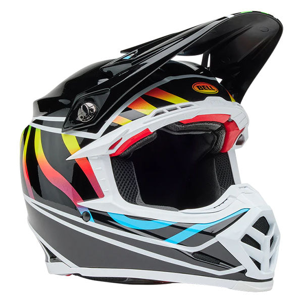 motorcycle helmet, front view, showing aerodynamic shell design, ventilation ports, and secure retention system built for rider comfort and protection