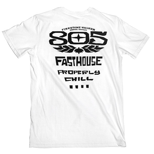 Professional studio photo of Fasthouse 805 Gravel Tee; showing tee fit, printed graphics, and crew neckline; SKU 3610260504; Colors: Black, White