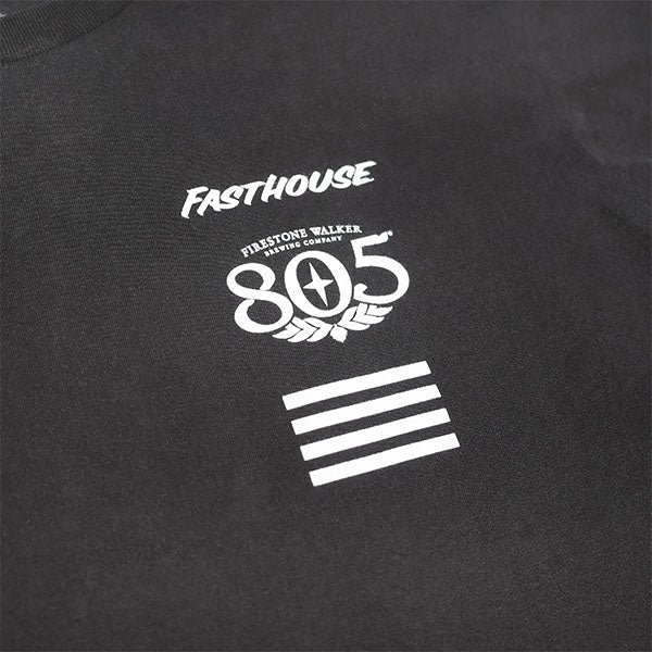 Professional studio photo of Fasthouse 805 Crew Time Tee; showing tee fit, printed graphics, and crew neckline; SKU 3610270504; Colors: Black, White