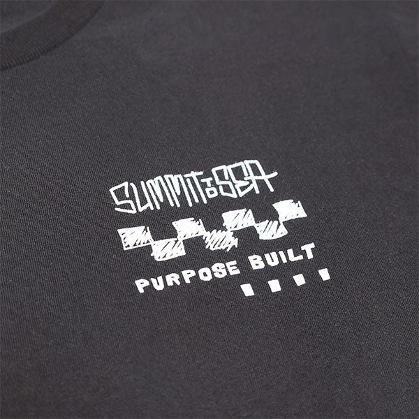 Professional studio photo of Fasthouse 805 Purpose Tee; showing tee fit, printed graphics, and crew neckline; SKU 3610230504; Colors: Black, Light Gray