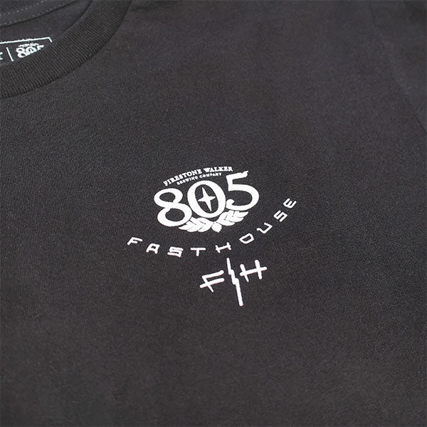 Crisp studio image on a white background of Fasthouse 805 Desert Run Tee; showing tee fit, printed graphics, and crew neckline; SKU 3610240304