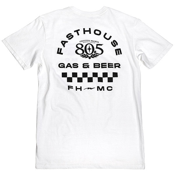 Professional studio photo of Fasthouse 805 Parallel Tee; showing tee fit, printed graphics, and crew neckline; SKU 3610280504; Colors: Black, White