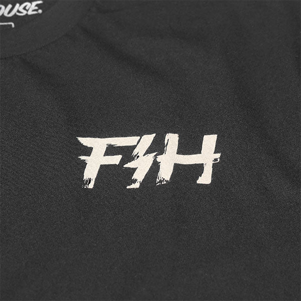 Clean studio shot of Fasthouse Surface Tee; showing tee fit, printed graphics, and crew neckline; SKU 3296280504; Colors: Black, Light Gray; Sizes: S-3XL