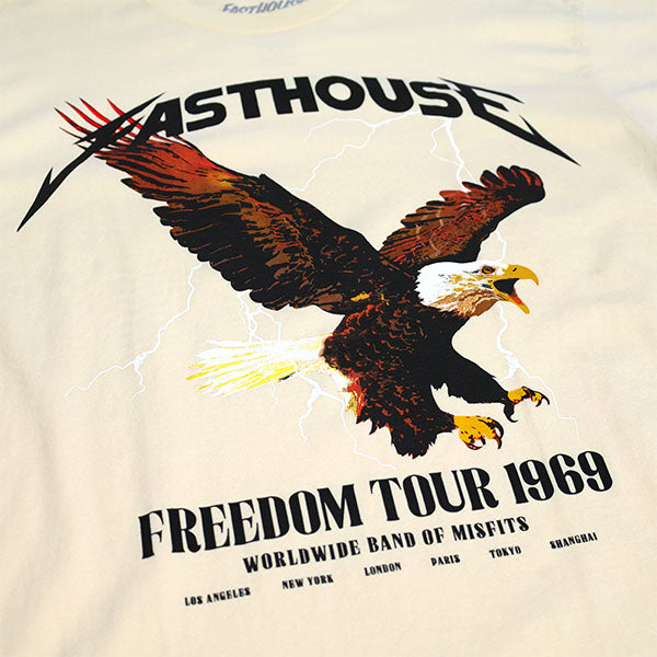 Crisp studio image on a white background of Fasthouse Arise Tee; showing tee fit, printed graphics, and crew neckline; SKU 3296119904