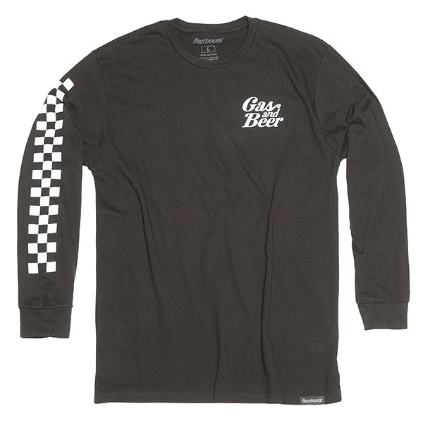 Studio photo on a white background of Fasthouse Tavern Long Sleeve Tee; showing long-sleeve cut, printed graphics, and crew neckline; SKU 32974205