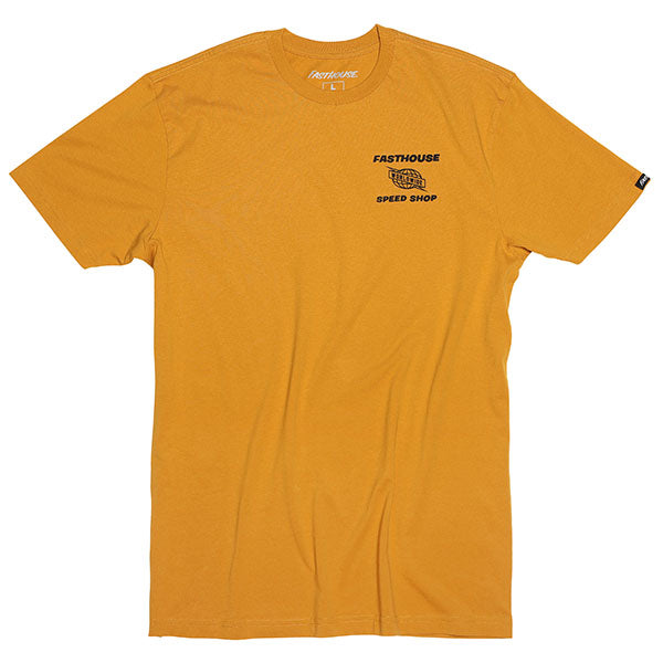 Studio photo on a white background of Fasthouse Champion Tee; showing tee fit, printed graphics, and crew neckline; SKU 3296129904; Sizes: S-3XL