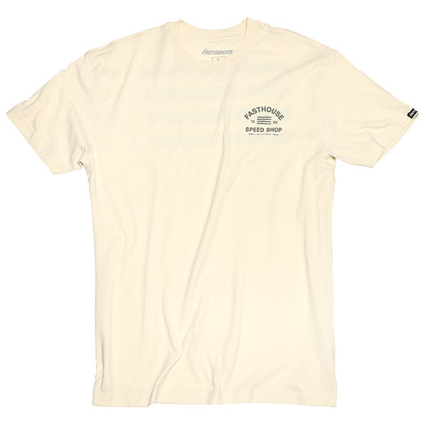 High-resolution studio image of Fasthouse Cobalt Tee; showing tee fit, printed graphics, and crew neckline; SKU 3296139904; Colors: Natural, Black