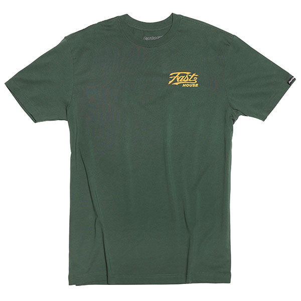 Professional studio photo of Fasthouse Carrera Tee; showing tee fit, printed graphics, and crew neckline; SKU 3296270404; Colors: SM, MD, LG, XL and more