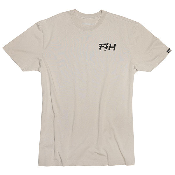 High-resolution studio image of Fasthouse Surface Tee; showing tee fit, printed graphics, and crew neckline; SKU 3296280504; Colors: Black, Light Gray