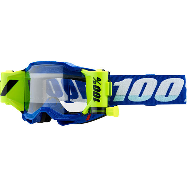 Studio product photo on a neutral background of 100%, Accuri 2 Forecast Goggle, Goggles, SKU 26013299, color options Dunder- Clear Lens, Mission- Clear Lens, Neon Red- Clear Lens, Blue- Clear Lens, Black- Clear Lens