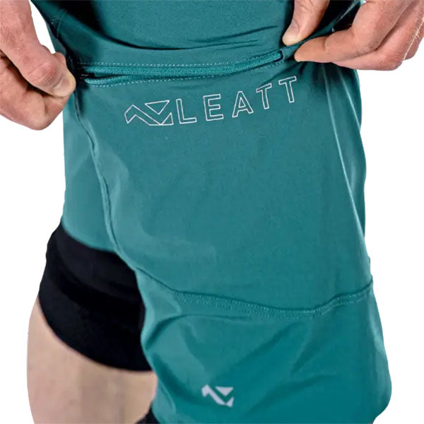 Product photo showing Leatt, Trail 3.0 Shorts (MTB) Mountain Bike in Black, Colors: Black, Teal, Sizes: 28-40, SKU: 5025104141