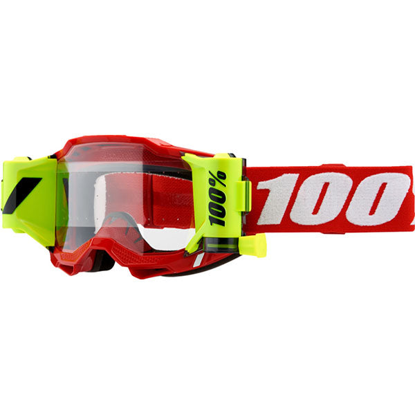 High-resolution studio image of 100%, Accuri 2 Forecast Goggle, Goggles, SKU 26013300, color options Dunder- Clear Lens, Mission- Clear Lens, Neon Red- Clear Lens, Blue- Clear Lens, Black- Clear Lens