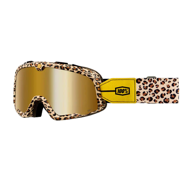Studio image on a white background of 100%, Barstow Goggle, Goggles, SKU 5612207200, color options Race Service, Mirror Silver Lens, The Arsenale, Smoke Lens, Death Spray, Mirror Blue Lens, El Solitario, Smoke Lens, Vahna, Mirror Blue Lens, Erban, Mirror Dark Red Lens, Malibu, Smoke Lens, Jane Motorcycles, Mirror True Gold Lens and more
