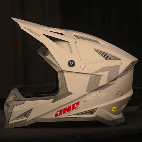One Industries X-297 Focus Helmet, motocross/off-road helmet, detail view, color options: 2X, LG, MD, SM, XL, XS, sizes: Black/White, Electric Blue, Electric Red, Stone Gray, Weston Sand, White/Gray