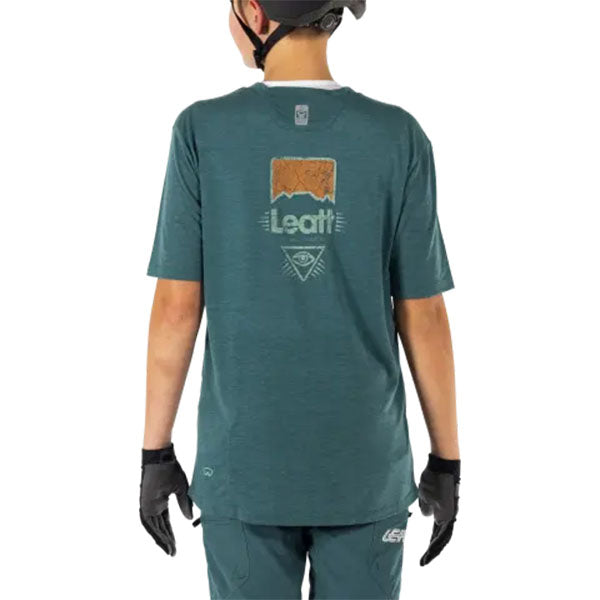 Product photo showing Leatt, AllMtn 2.0 Jersey (MTB) Mountain Bike (Youth), Colors: Black, Teal, Sizes: Y-LG, Y-MD, Y-SM, Y-XL