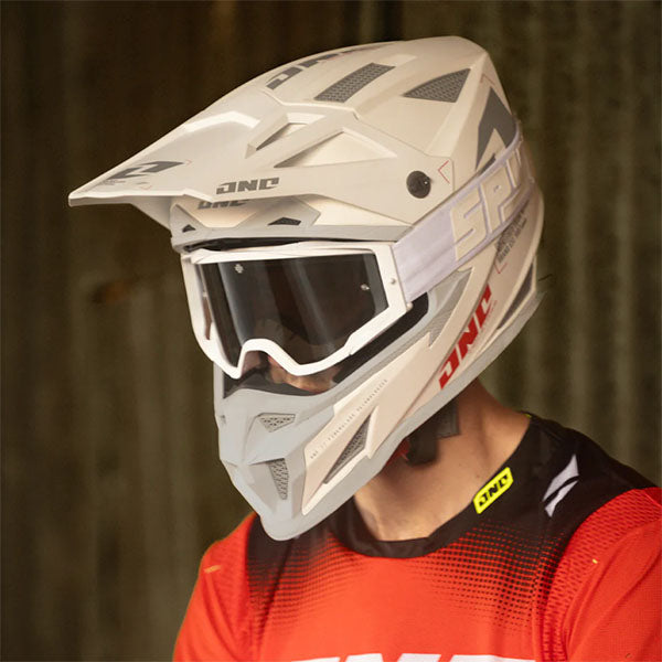 One Industries X-297 Focus Helmet, motocross/off-road helmet, detail view, color options: 2X, LG, MD, SM, XL, XS, sizes: Black/White, Electric Blue, Electric Red, Stone Gray, Weston Sand, White/Gray